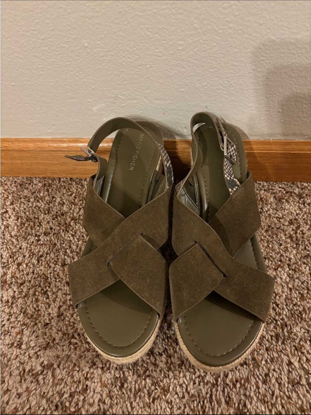 Marc Fisher Olive Suede Crisscross Wedge Sandals
